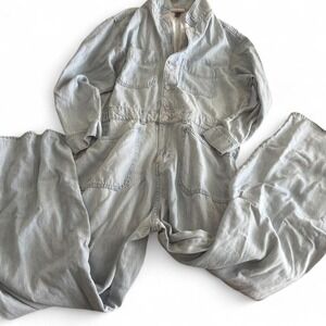 Universal Thread Light Wash Denim Utility Jumpsuit Size 16 Wide Leg